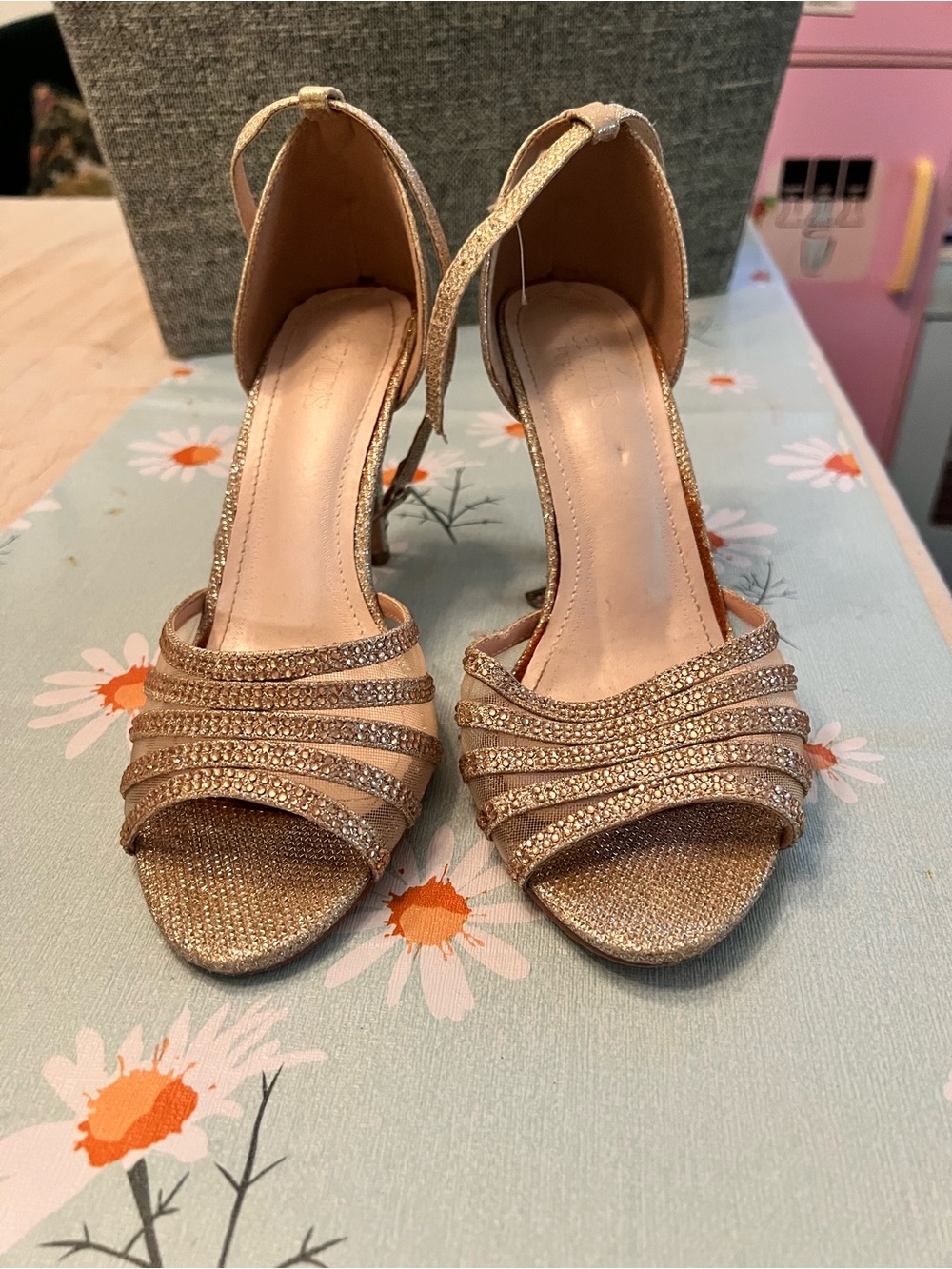 Women's Sparkle Strappy High Heel Sandals in Rose Gold